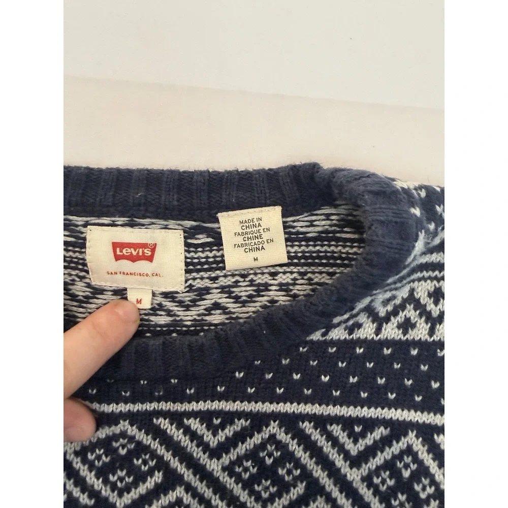 Levi's Vintage Sweater Mens Medium Blue Fair Isle Crewneck Knit Pullover  Y2K